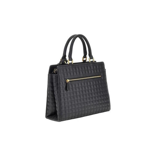 GUESS women's handbag, large capacity, multiple compartments, portable, with hanging accessories, black quilted design, synthetic material, Black ONE SIZE