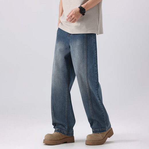 TonLion 2026 Spring New Men's Denim Trousers Scimitar Pants Trendy Street Casual Pants American Retro