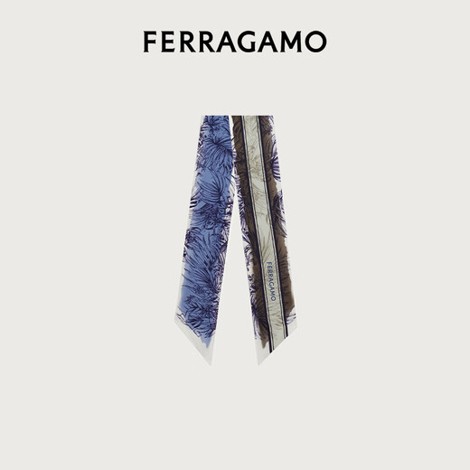 Ferragamo Women's Blue Gravure Printed Mulberry Silk Long Scarf 0785720 Gift for Girlfriend
