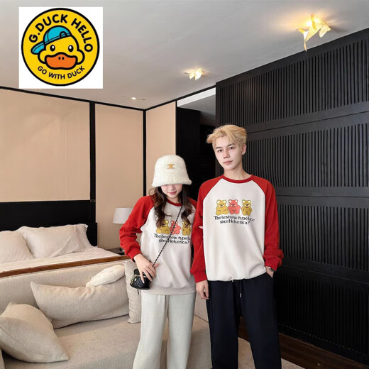 G.duck Korean version of baby crawling clothes, winter clothes, family of three bears, contrasting color parent-child sweatshirts, plus velvet baby jumpsuits 2023 trendy color matching (plus velvet) 175 L