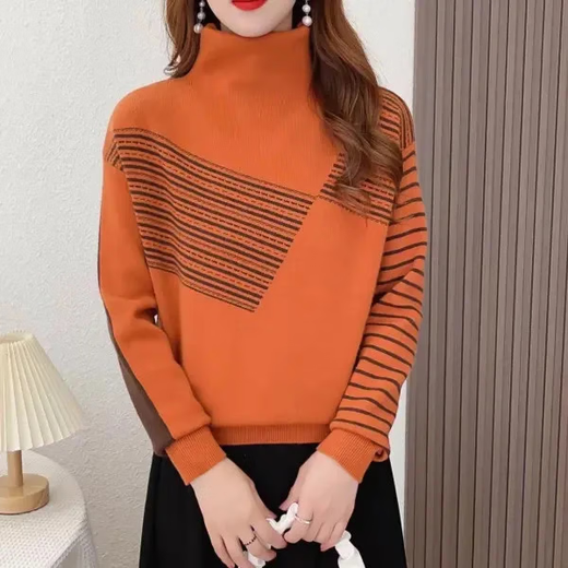 Authentic counter product, fashionable design, two-wear autumn and winter turtleneck, color-blocked, thickened inner sweater, orange brown L (recommended 120-140 Jin Jin equals 0.5 kg)