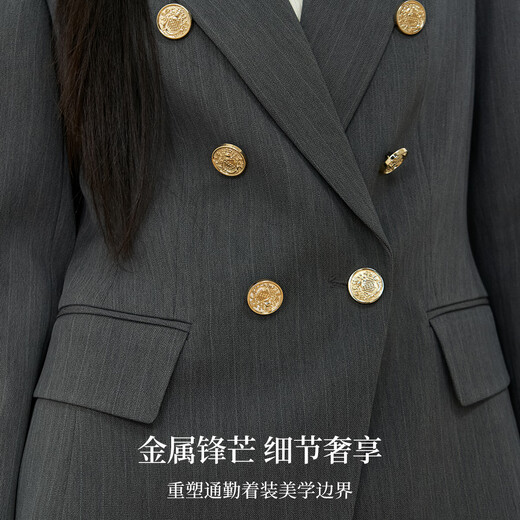 Lady Bird suit suit for women, high-end professional formal wear, business workplace commuting suit, twilight gray blue, high-definition striped style XL, suitable for weight 120-130 Jin Jin equals 0.5 kg