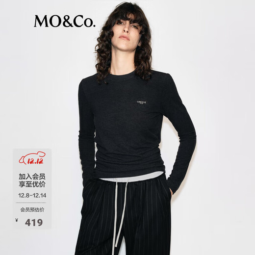 MO&Co. Qin Lan's same style long-sleeved T-shirt 2025 winter new far-infrared heating double-sided brushed MBE4TEET03 dark floral gray M /165