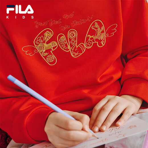 FILA Children's Clothing New Year's Sweater 2026 Spring Pullover Red New Year's Wear for Boys and Girls