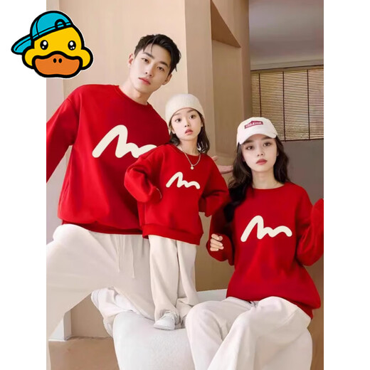 G.duck spring and autumn parent-child wear red sweatshirt family of three or four family portrait high-end mother and child mother-daughter wear street baby long sleeve thin red 120
