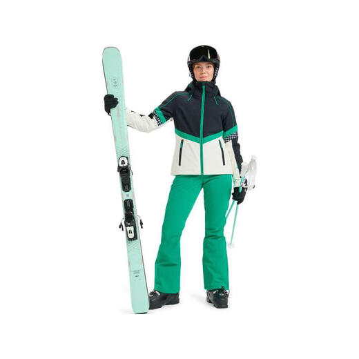 ROXY Women's Soft Shell Jacket Waterproof Windproof Warm Ski Wear Long Sleeve Hooded Outdoor Jacket Schwarz / Grun One Size | L