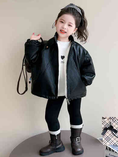 BALA suitable for girls velvet leather jacket 2025 autumn and winter fashionable and cool baby girl motorcycle style wallet velvet rabbit mink coat 90cm