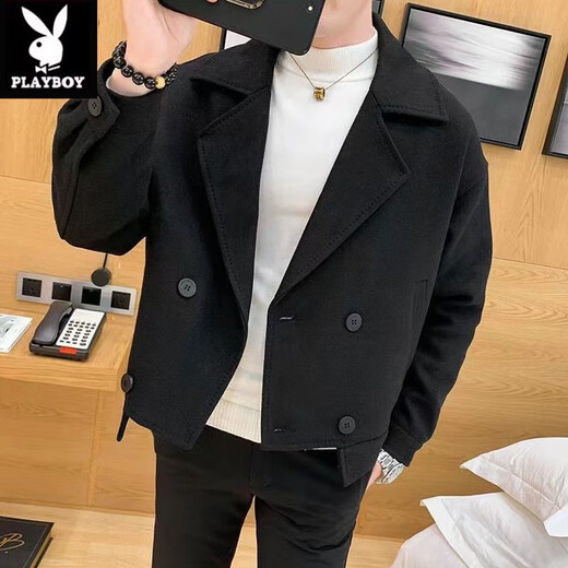 Playboy (PLAYBOY) Lapel Windbreaker Men's 2025 New Autumn and Winter Woolen Coat Men's Trendy Versatile Handsome Woolen Coat Coat Brown XL 130-140Jin Jin equals 0.5 kg