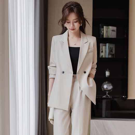High-end suit suit for women 2025 new spring fashion temperament goddess style casual suit jacket two-piece set black jacket + B168# trousers XL (recommended 108-118 Jin Jin equals about 0.5 kg)