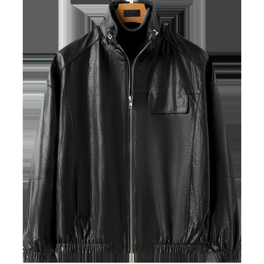 Fat Donglai supermarket purchasing leather jacket for men in spring and autumn new style windproof and warm fur loose machine jacket for men, same style, black M