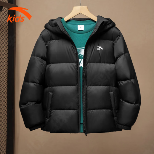 ANTA Chaqueta de plumón para niños y niñas 2025 Invierno Nueva Chaqueta de pan para niñas con capucha deportiva gruesa y cálida Básica Negro 80% Plumón 165 Relleno de plumón 136g