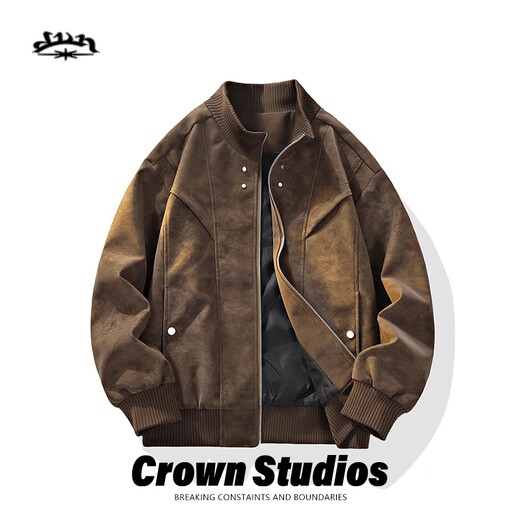 New Zollen pu leather jacket for men in autumn new men's imitation leather jacket with baseball collar leather jacket trendy brand large size men's top navy blue L