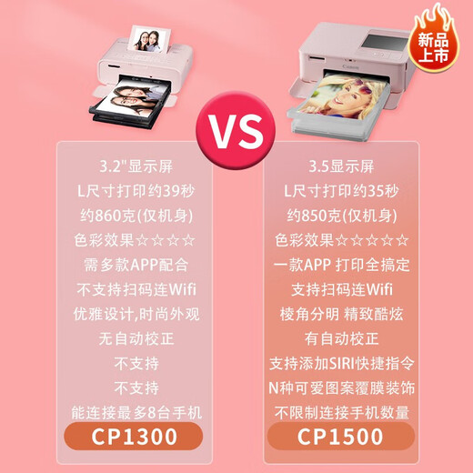 Canon CP1500 photo printer, home wireless portable photo printing, clear photos without fading, cp1300 upgraded version CP1500 white, worry-free travel package (6 inches 108 sheets of paper + ribbon + rechargeable battery)