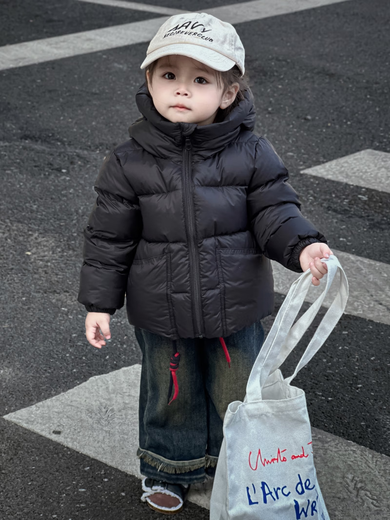 BALA is suitable for 2024 new children's short ultra-light thickened down jacket for boys and girls with three-proof combination, pumpkin color (shipped within 48 hours) 90cm