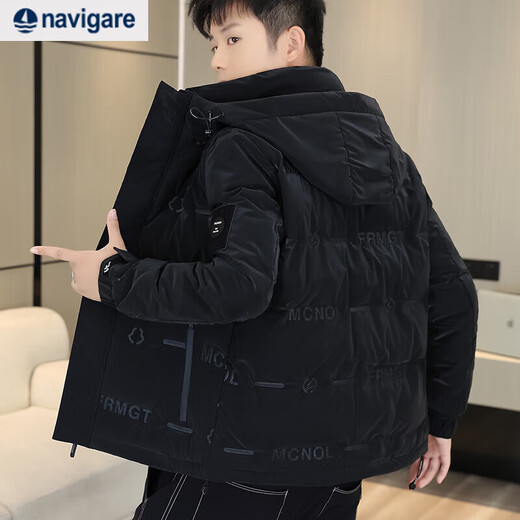 Navigare Italian small sailing down jacket men's winter new casual light tops hooded thickened warm short men's black 4XL
