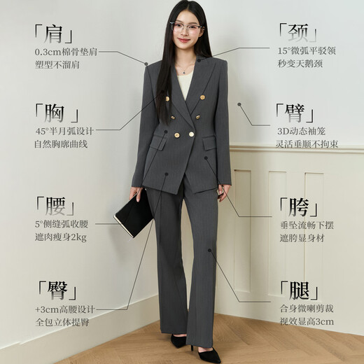 Lady Bird suit suit for women, high-end professional formal wear, business workplace commuting suit, twilight gray blue, high-definition striped style XL, suitable for weight 120-130 Jin Jin equals 0.5 kg
