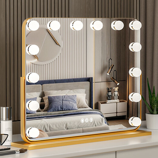Cosmetic mirror with light desktop desktop led light bulb square large rotatable rechargeable smart light fill vanity mirror vertical 40 52 gold rechargeable