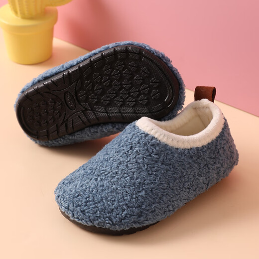 Children's floor socks anti-slip spring thickened plus velvet baby shoe covers boys and girls indoor insulation cotton slippers beige curly plush 26-27 size 15cm inner length