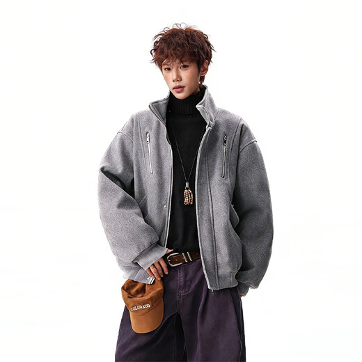 OEMG Harrington deconstructed design cotton jacket men's winter high-end thickened warm wool top jacket brown high quality XL recommended 110-130Jin Jin equals 0.5 kg
