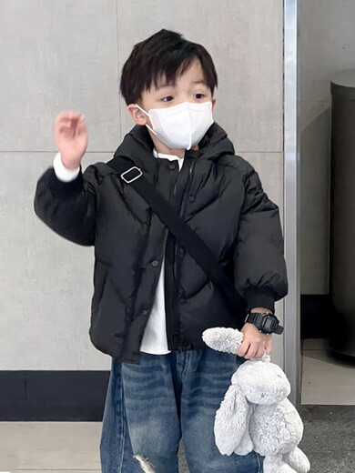 BALA suitable for 95 white duck down 2024 new style thickened hooded down jacket for boys and girls, type A, black 90cm