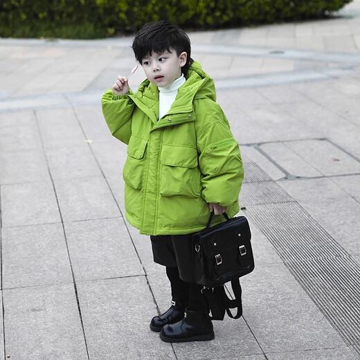 BALA suitable for boys winter down cotton coat 2025 new children's handsome baby cotton coat thick green apple color thickened down cotton one piece for winter 90cm