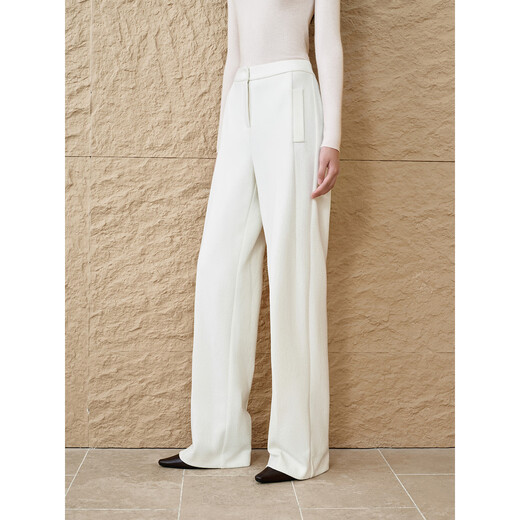 INSUN's ideal bottoms, INSUN's exclusive selection of winter wide straight stretch knitted suit pants, white S