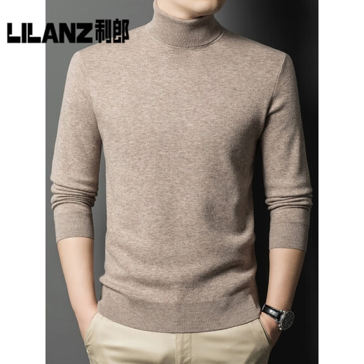 利郎（LILANZ）高品质加厚精纺羊毛衫可机洗男全毛双翻领针织衫时尚保暖高领毛衣 灰色 加厚 3XL