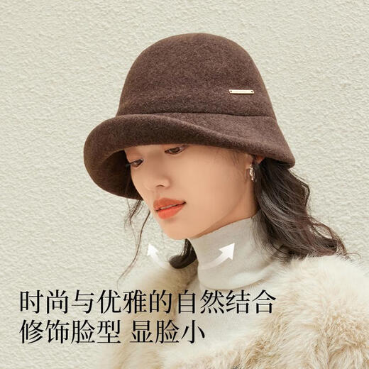 Siggi Wool Hat Women's Fisherman Hat Autumn and Winter Fashionable Warm Curly Hat Showing Your Face for Mom and Elders Almond Rice Comes with a Beautiful Gift Bag Wearable Head Size (56-58cm)