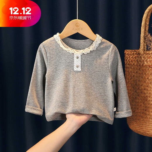 BALA is suitable for girls long-sleeved T-shirt 2025 new style little girls stylish and good-looking bottoming shirt children's pure cotton T gray 80cm