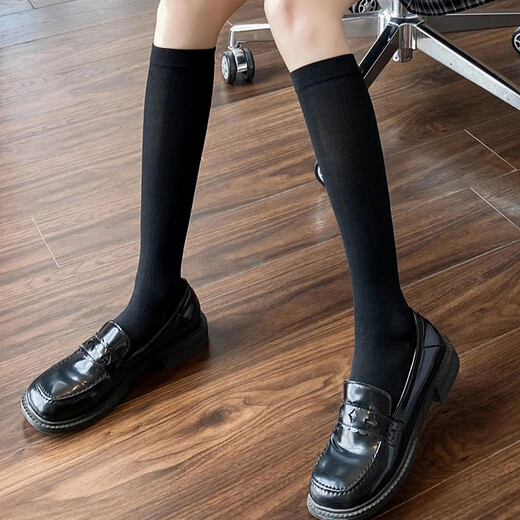 Perfect jk black socks over the knee for slimming women slightly pressed long tube spring autumn autumn winter style extended over the knee socks black suitable for 170cm-180cm _ 2 pairs one size fits all
