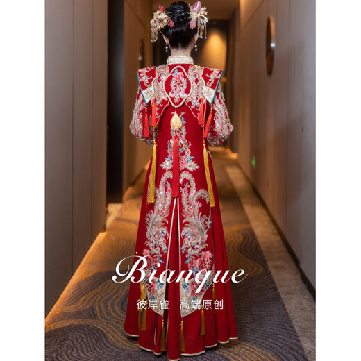 ROAR UTHAUG high-end show and clothing wedding dress 2025 new wedding dress Chinese style hall clothing small heavy industry wedding dress maternity cover belly red peony high-end soft velvet (no headgear) M