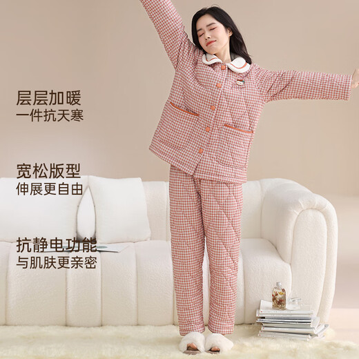 Malensa giant warm pajamas for women winter thickened velvet three-layer quilted 2025 new anti-static can be worn outside home clothes