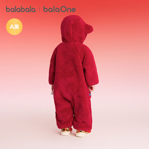 BalaOne children's clothing baby jumpsuit autumn and winter rompers red New Year's greetings warm clothes
