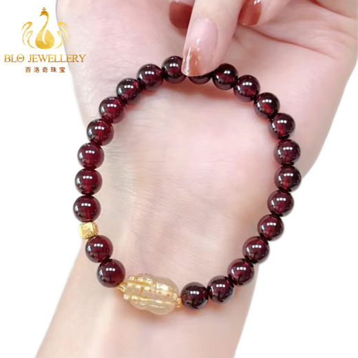 Bailuoqi Wine Red Garnet Bracelet Single Circle Buddha Beads Jewelry Blonde Crystal Pixiu Crystal Zodiac Year Bracelet Garnet 8mm