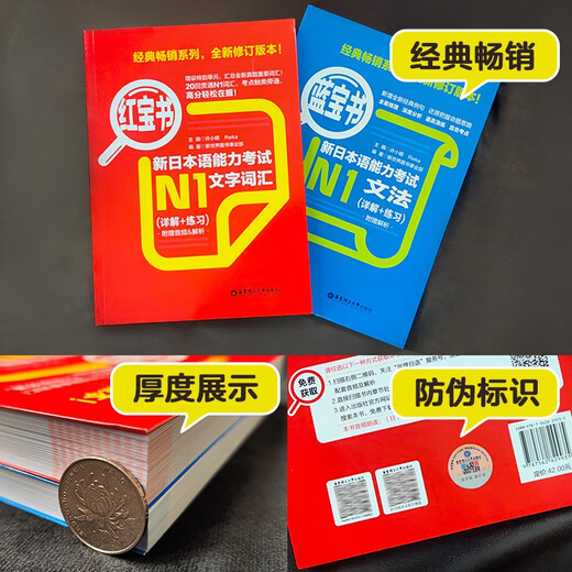 日语红蓝宝书系列 红宝书蓝宝书新日本语能力考试N1套装 文法语法 文字词汇(详解+练习)（套装共2册）红宝书赠音频