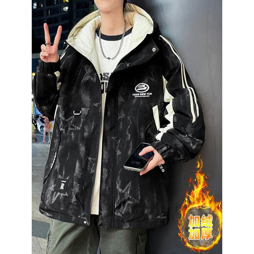 Semir autumn and winter velvet thickened cotton coat men's 2025 new warm and sharp clothing youth trendy brand 8609 green velvet thickened style L