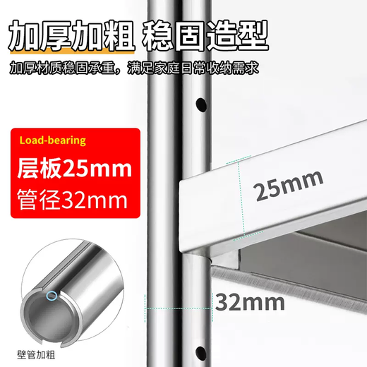 Yusenyi stainless steel kitchen narrow side cabinet refrigerator extremely narrow storage rack household vegetable cabinet storage cabinet floor-standing 20 width 50 length height 155cm 5 layers stainless steel