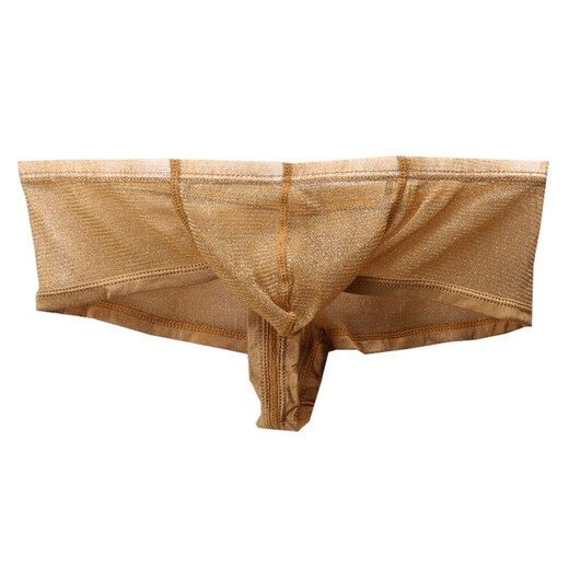 Universal small boxer sexy half-cover hip transparent large bag men's underwear mesh bright see-through breathable large thong panties gold L