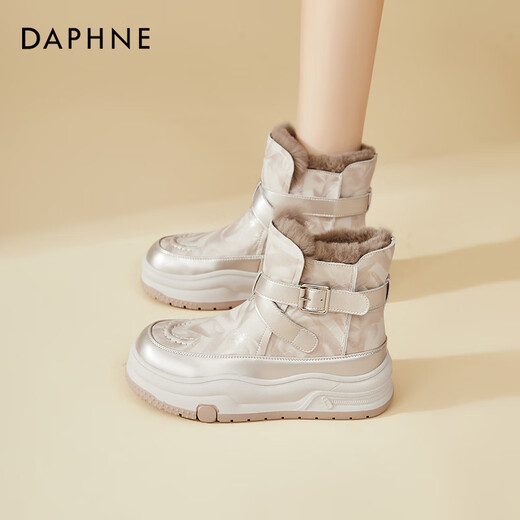 DAPHNE Daphne thick-soled snow boots women's short boots 2025 new women's boots plus velvet warm student cold-resistant cotton boots gold plus velvet heel height 5cm 37 (235mm) standard size