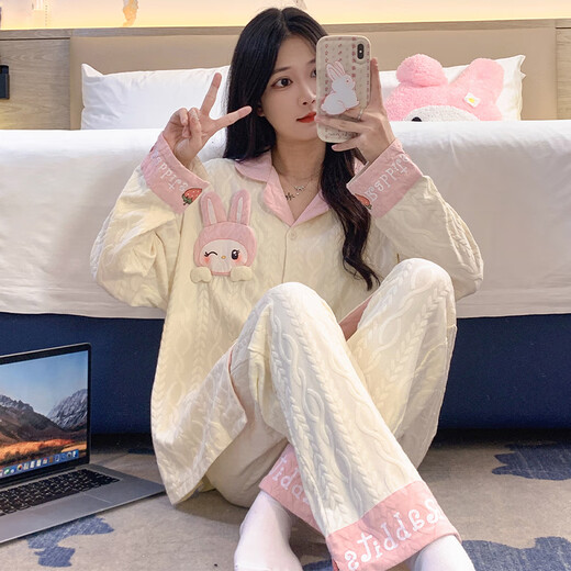 Pajama modal para mujeres en cárdigan de verano pantalones de mangas largas Suites de verano Summer Ladies 2025 Nuevo dibujos animados de primavera e invernal ropa para el hogar SSM-3884 2XL [135-160Jin [Jin iguala 0.5 kg]]]