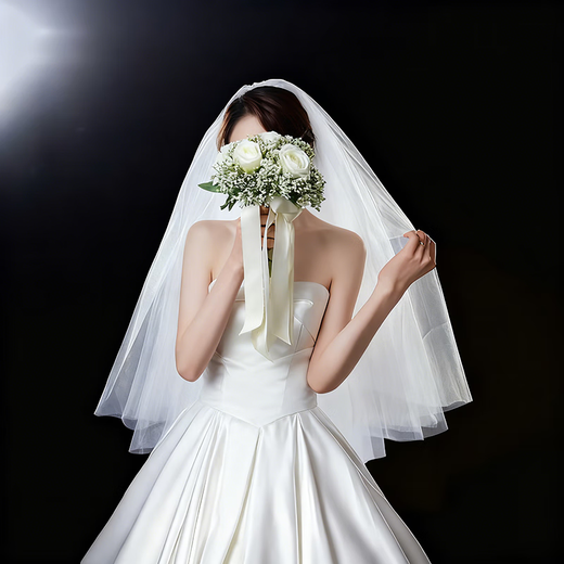 栢启歆新娘头纱 求婚领证登记表白拍照道具蓬蓬头新娘发纱小仙女仪式感 蓬蓬头纱发梳款【约80cm】