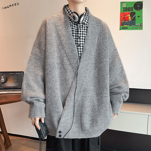 Yuexiang black cardigan sweater for men in autumn and winter heavyweight American Henry collar casual handsome inner versatile knitted bottoming shirt beige M