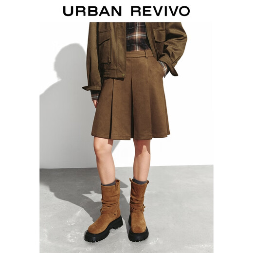 UR2025 new winter women's clothing simple commuting temperament high waist A-line skirt UYY550058# dark red brown S