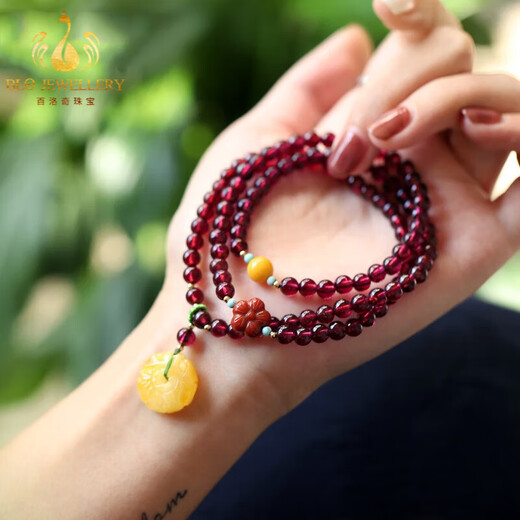 Bailuoqi Purple Teeth Black Garnet Bracelet Women's 108 Multi-circle Bracelet Chinese Valentine's Day Gift Beads 5mm Three Circles