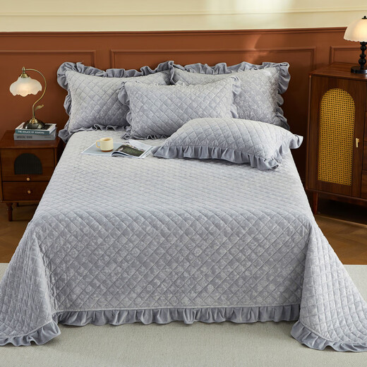 Fu丨Anna lace embossed baby velvet jacquard quilted bed cover three-piece set 2025 new bed sheets gray single bed cover 200cm*230cm