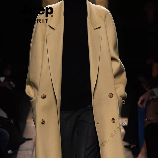 JEEP SPIRIT sense Australian wool woolen coat men's long knee-high double-breasted slim coat windbreaker cool black_132_double-breasted_notched upside down collar high-end quality_very one size 48