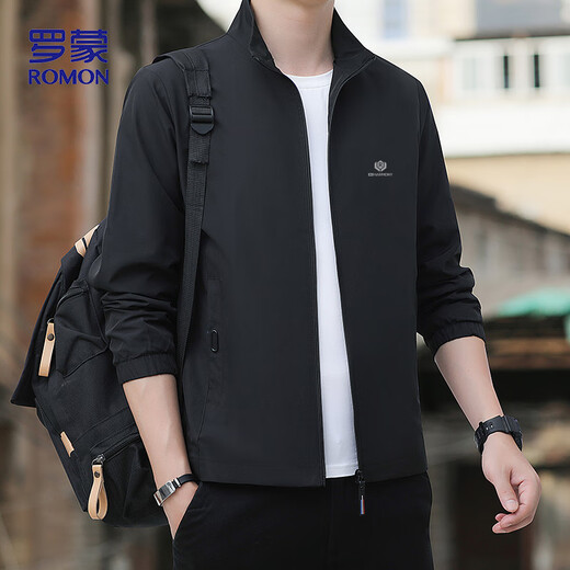 ROMON jacket men's autumn jacket men's business casual cadre top stand collar young and middle-aged men's ZH9908 black XL