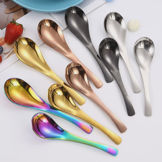 Fantasy stainless steel palace round head spoon hotel restaurant stainless steel spoon hotel iron spoon commercial use 20 pieces 304 frosted-rose gold-medium size