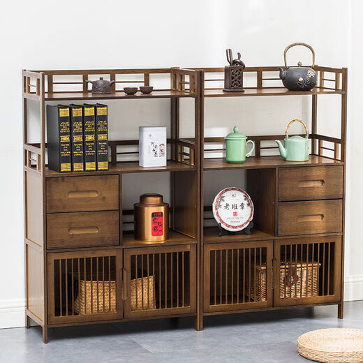 He Jiagong small tea cabinet tea cabinet tea set storage rack tea cabinet storage cabinet solid wood living room multi-layer tea shelf 037 model 68 Hu color 6 layers with door double drawer universal