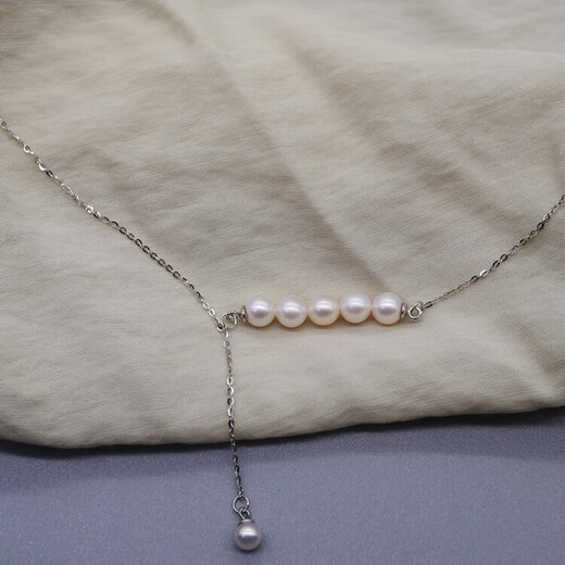 Everlasting Leaf Natural Freshwater Pearl Clavicle Chain Balance Beam Pendant S925 Necklace 5-6mm Balance Beam with Small Beads